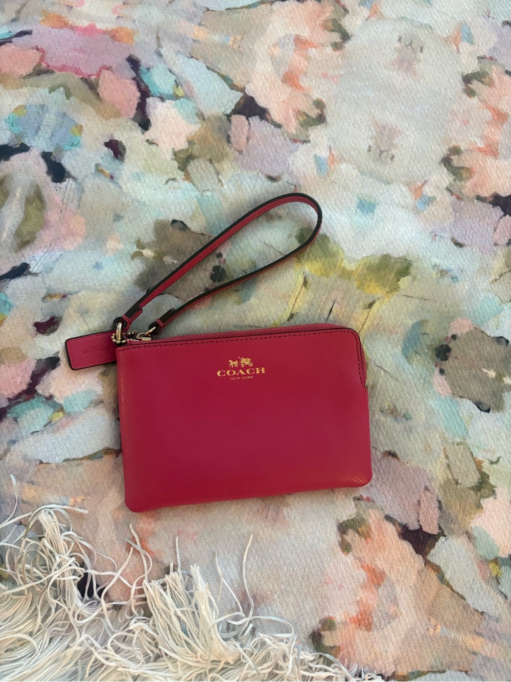 Coach Pink Leather Wristlet with Gold Logo